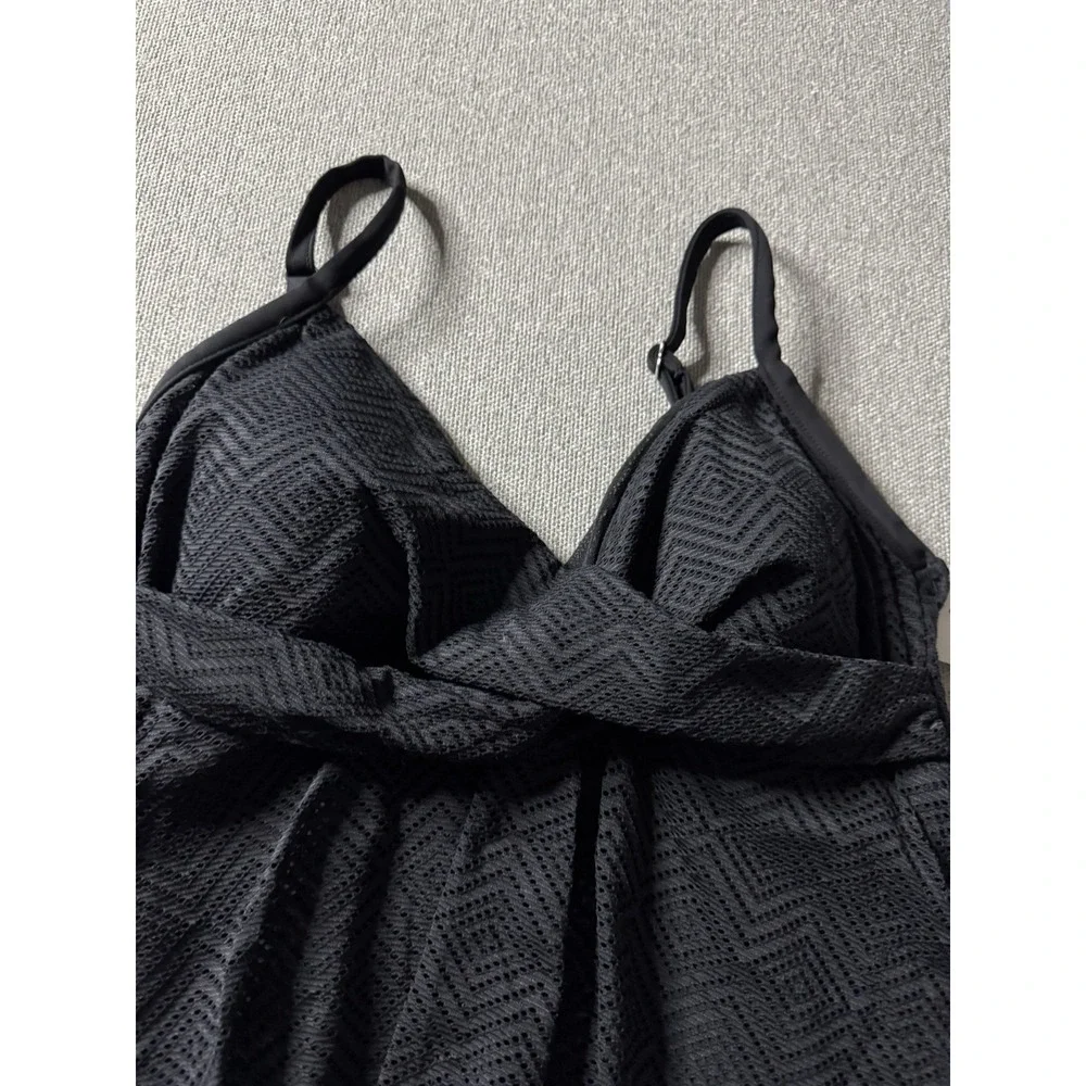 Paradise Bay Women's  Black One Piece Lace Covered Bathing Suit 14 Beach,‎ Swim